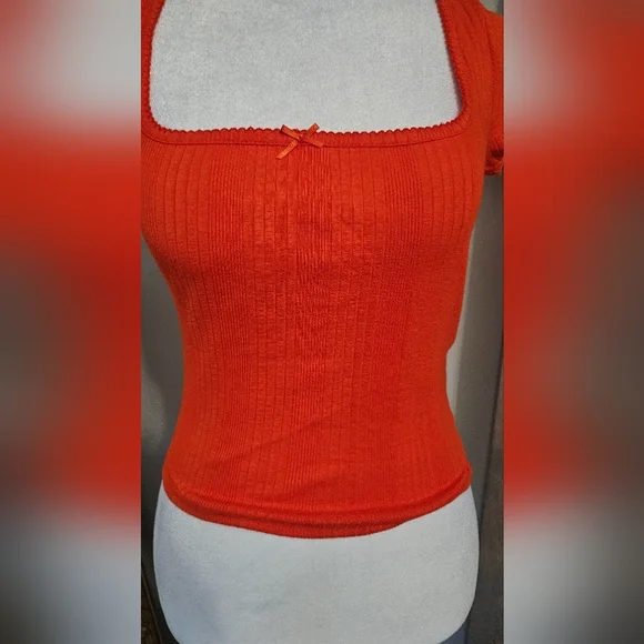 BDG Urban Outfitters Olivia Picot Square Neck Top in Red/orange. Size M NWOT - Picture 6 of 11